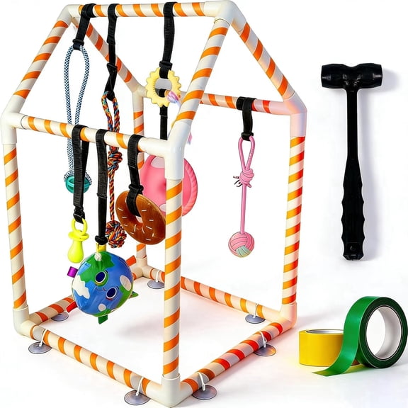 YESGIRL Puppy Play Gym with 8 Hanging Toys, Interactive Dog Enrichment Toys for Puppies and Small Dogs, PVC Indoor Jungle Gym with Bungee Straps