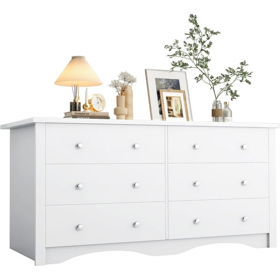YESHOMY 6 Drawer Dresser for Bedroom, Wood White Dresser, Chest of Drawers Storage Organizer, TV Stand for 55 inch TV, for Living Room, Hallway, Closet