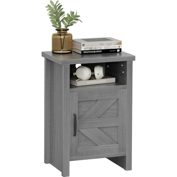 YESHOMY Farmhouse Modern Nightstand with Shelf and Barn Door, Set of 1 for Bedroom, Gray
