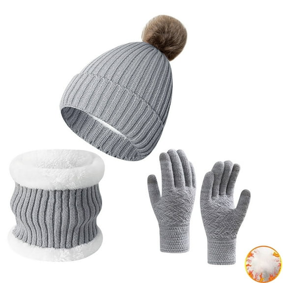 YESIMOLA 3 Pieces Winter Hat Neck Warmer Touchscreen Gloves Set Women's Knitted Yarn Warm and Plush Thick Winter Scarf Gloves Hat Knit Thick Scarf Beanie Hat Scarves Set Gifts for Women