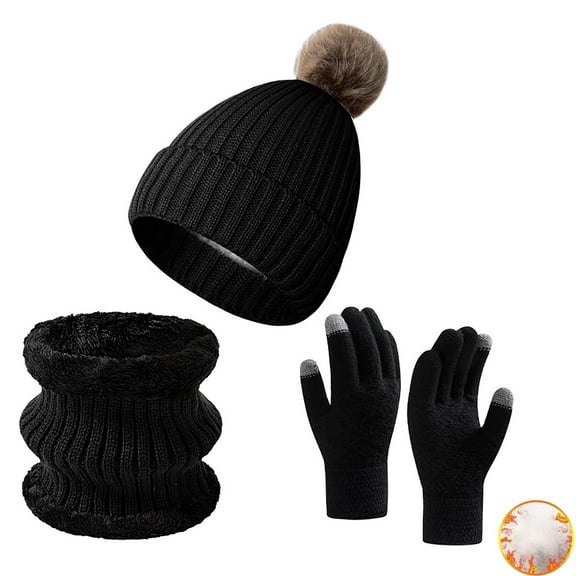YESIMOLA 3 Pieces Winter Hat Neck Warmer Touchscreen Gloves Set Women's Knitted Yarn Warm and Plush Thick Winter Scarf Gloves Hat Knit Thick Scarf Beanie Hat Scarves Set Gifts for Women