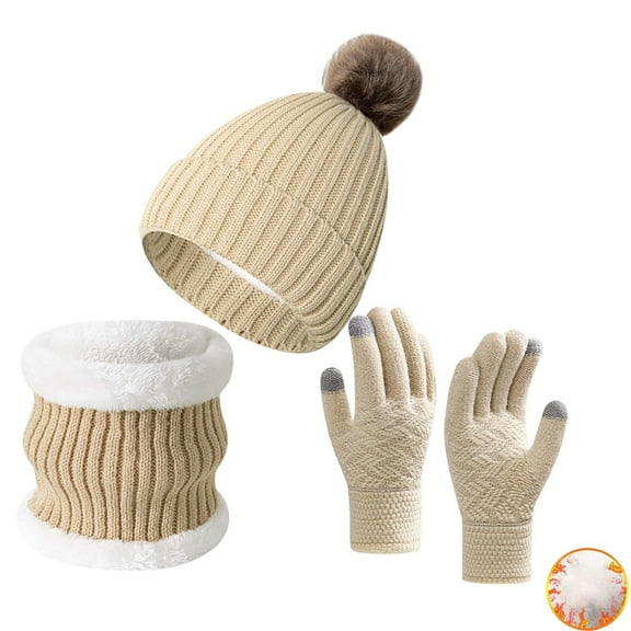 YESIMOLA 3 Pieces Winter Hat Neck Warmer Touchscreen Gloves Set Women's Knitted Yarn Warm and Plush Thick Winter Scarf Gloves Hat Knit Thick Scarf Beanie Hat Scarves Set Gifts for Women