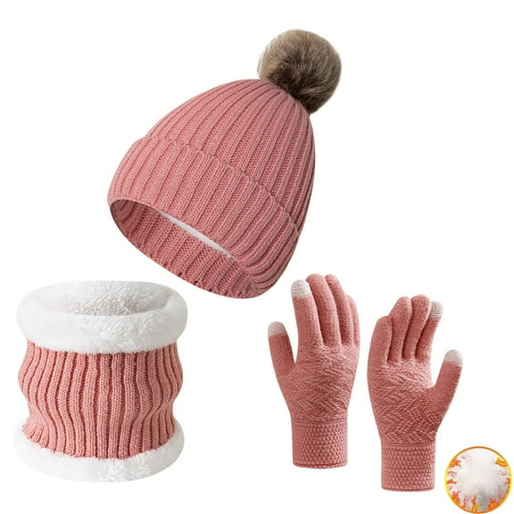YESIMOLA 3 Pieces Winter Hat Neck Warmer Touchscreen Gloves Set Women's Knitted Yarn Warm and Plush Thick Winter Scarf Gloves Hat Knit Thick Scarf Beanie Hat Scarves Set Gifts for Women