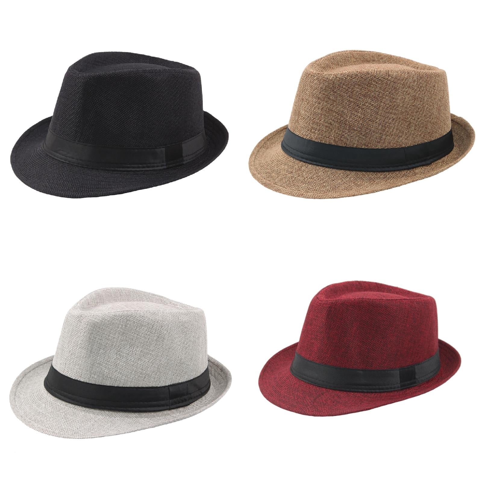 YESIMOLA 4PCS Men Dress Hats Fedora Hat for Men Packable Short Brim Roll Up Trilby Hat Panama Summer Beach Sun Hat Cooling Mesh Hats Fashion Fedora Hats 2024,Red & Brown & Black & Grey One Size