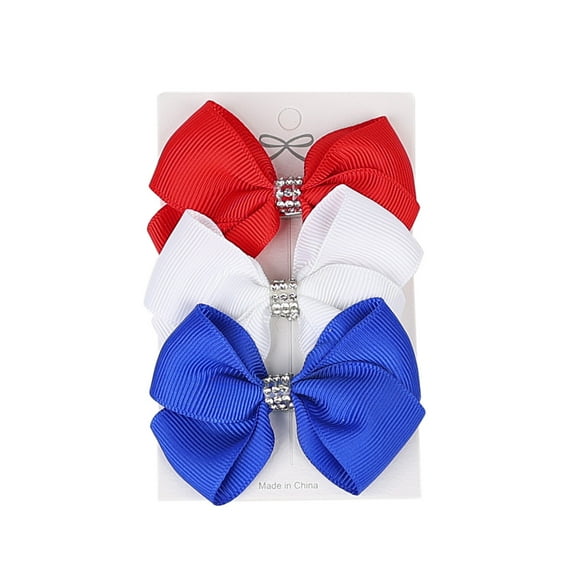 YESIMOLA 4Th Of July Hair Accessories Toddler Baby Girls Print Stretch Bow Hair Bows Clips Patriotic Hairpin Headwear Set Red or White or Blue Color