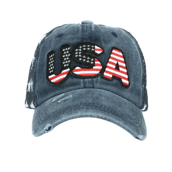 YESIMOLA 4Th Of July Hat Baseball Cap For Unisex Vintage With USA Letters And Star Washed Distressed Cotton Adjustable Baseball Cap ﻿