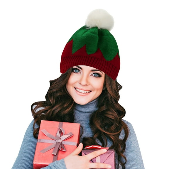 YESIMOLA Baby Santa Hat Christmas Knitted Hat for Kids Xmas Beanie Knit Hats Winter Pom Pom Beanie Hat with Warm Fleece Lined Winter Warm Striped Hair Ball Kid Elf Hats New Year Party Supplies