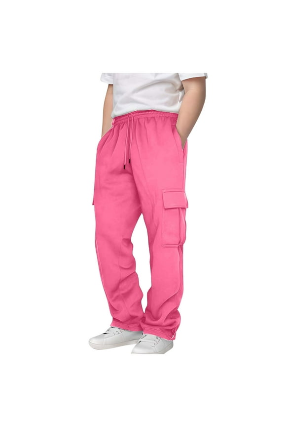 Boys Red Pants Children Kids Girls Flare Yoga Pants Size 10-12 3-14y Sport Casual Solid Pants Loose Long Trousers Daily Elastic Waist Pockets Lightweight Kids Gifts 8-12 Boys