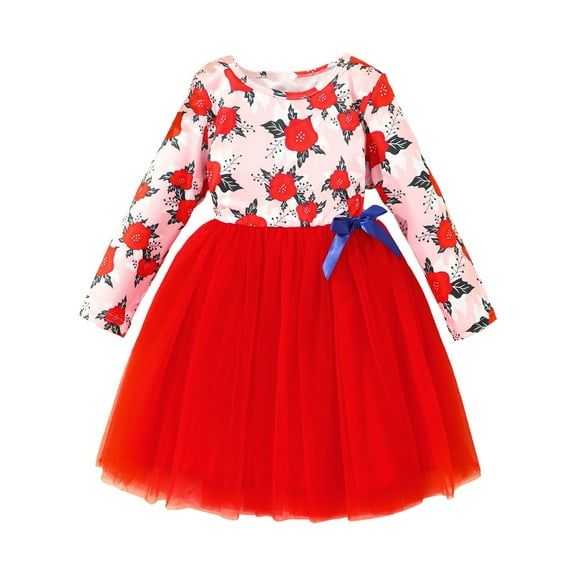 YESIMOLA Corset Dress White Dress Long Sleeve Navy Blue Dresses My 1st Christmas Baby Girl Outfit Baby Boy Newborn Clothes Thanksgiving Gifts, Red 7 Years