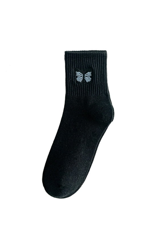Socks Ladies Socks Pure Cotton Socks Fashion Butterfly Embroidered Stockings Sports Socks Thigh High Stockings for Women Black One Size