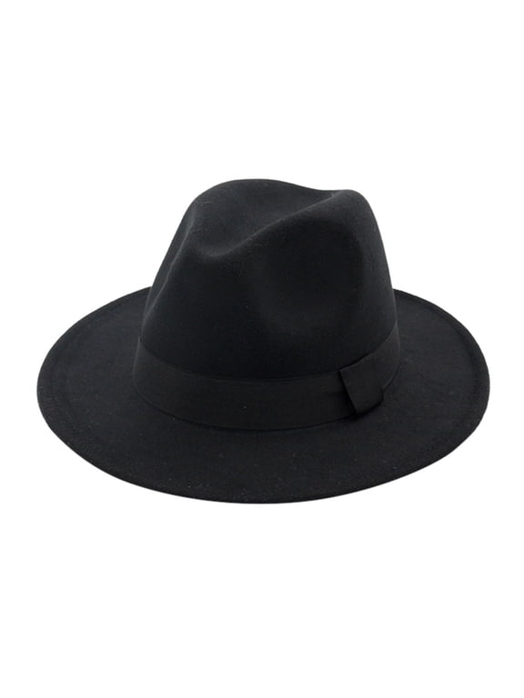 Dress Hats for Men Fedora Hat Vintage Wide Brim Hat with Belt Buckle Adjustable Hats Classic Trilby Hat Summer Sun Hat Panama Hat,Black One Size