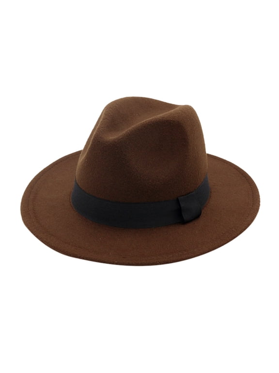 Dress Hats for Men Fedora Hat Vintage Wide Brim Hat with Belt Buckle Adjustable Hats Classic Trilby Hat Summer Sun Hat Panama Hat,Coffee One Size
