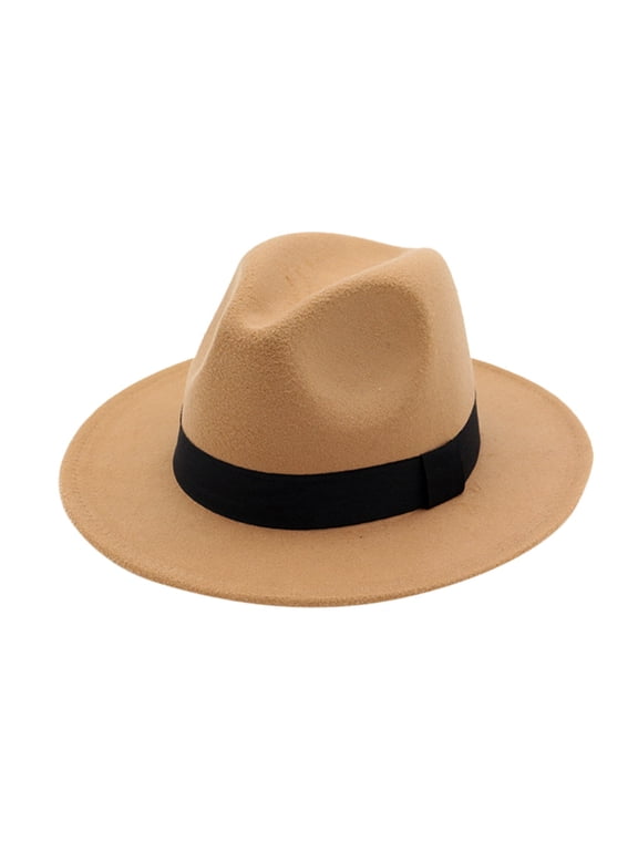 Dress Hats for Men Fedora Hat Vintage Wide Brim Hat with Belt Buckle Adjustable Hats Classic Trilby Hat Summer Sun Hat Panama Hat,Khaki One Size