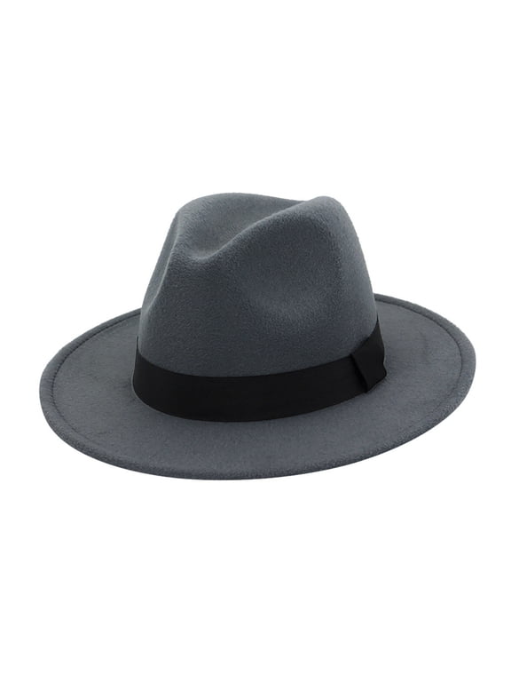Dress Hats for Men Fedora Hat Vintage Wide Brim Hat with Belt Buckle Adjustable Hats Classic Trilby Hat Summer Sun Hat Panama Hat,Light Gray One Size