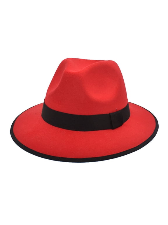 Dress Hats for Men Fedora Hat Vintage Wide Brim Hat with Belt Buckle Adjustable Hats Classic Trilby Hat Summer Sun Hat Panama Hat,Z-Red One Size