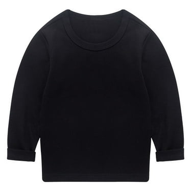 YESIMOLA Girls Long Sleeve Tee Shirts Kids Sweatshirts Soft Cotton Warm Crewneck Round Neck Long Sleeve Solid Color Top for Girls Black 18-24 Months
