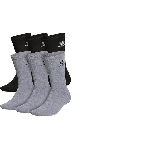 Adidas Originals Trefoil (6-Pair) Crew Sock, Heather Grey/Black/White, Medium