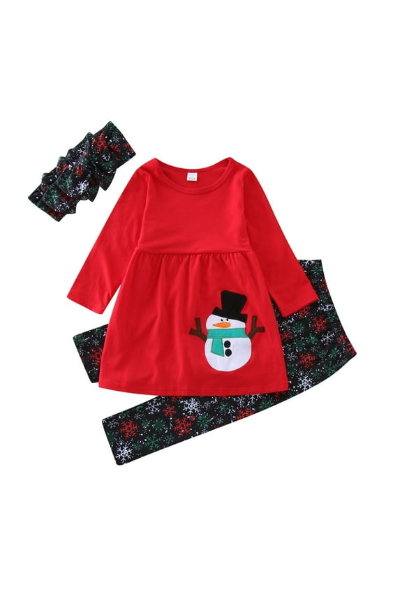 Little Girls Clothes Toddler Kids Girls Outfit Christmas Prints Long Sleeves Tops Pants Hairabnd Set Outfits Toddler Girl Shirts Red 5-6 Years