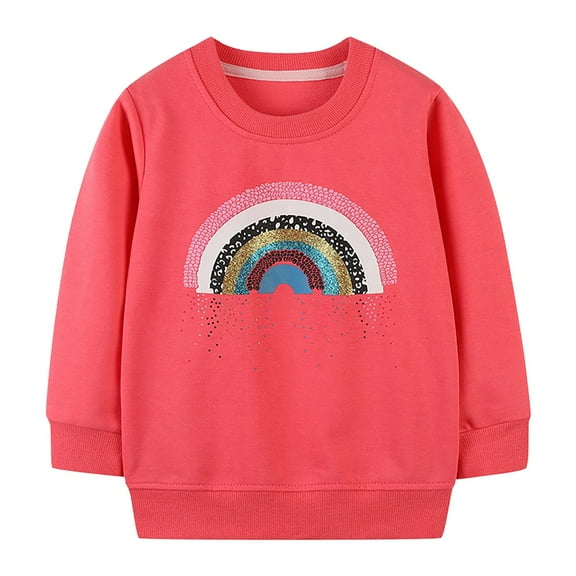 YESIMOLA Shirt for Girls Toddler Girls Long Sleeve Sweatshirt Autumn Round Neck Pullover Top Rainbow Printed Sequin Sweatshirt Pink 6 Years