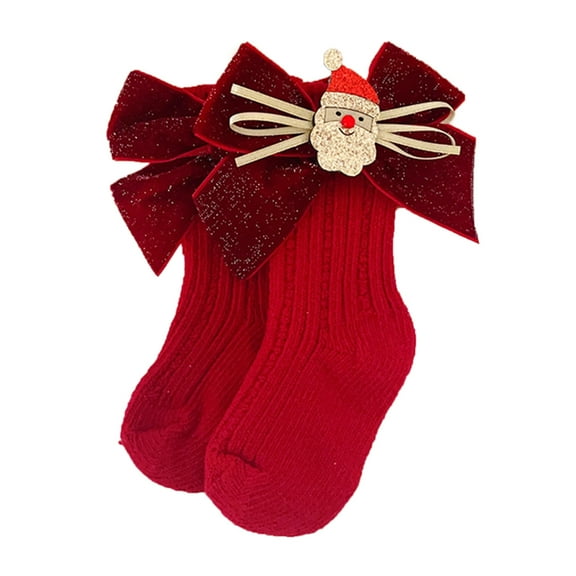 YESIMOLA Toddler Fuzzy Christmas Socks Toddler Bows Socks Children Socks Christmas Cartoon Glittering Bow Knitting Toddler Wool Socks Toddler Princess Socks,RD1 6-12 Months