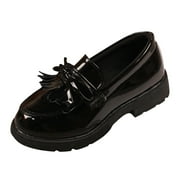 YESIMOLA Toddler Sneakers Girls Slip On Leather Loafer Shoes Tassel Bow Flats School Dress Shoes for Girls Toddler Slip On Shoes Black US:1.5