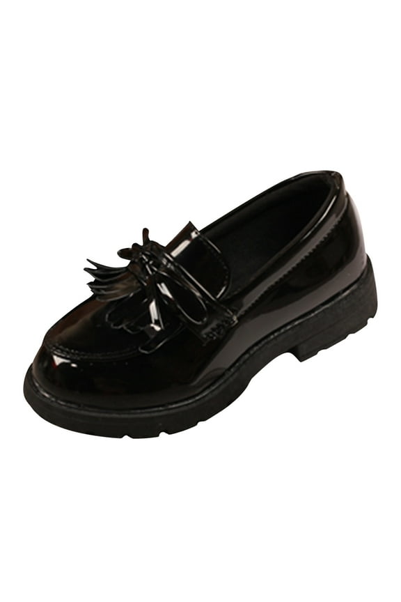 Toddler Sneakers Girls Slip On Leather Loafer Shoes Tassel Bow Flats School Dress Shoes for Girls Toddler Slip On Shoes Black US:1.5