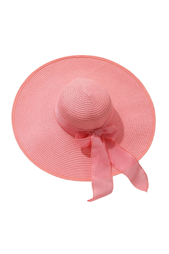 Womens Sun Hat with Bow Beach Straw Breathable Hat Wide Brim Sun Proof Hat for Fishing, Climbing, Camping, Travel,Pink One Size
