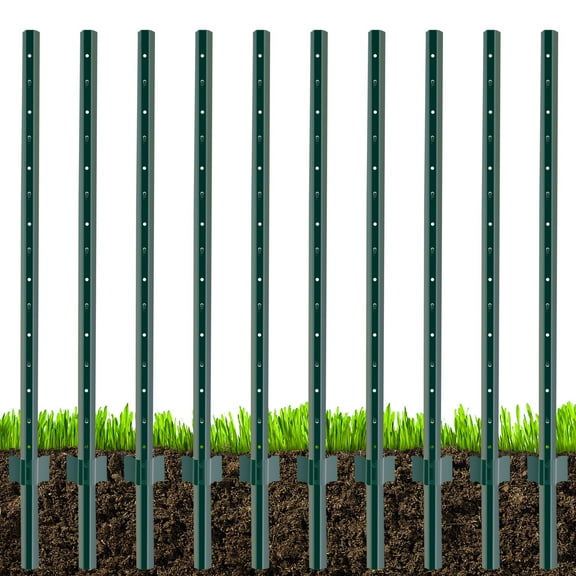 YESON 10 Pack Fence Post 4.8 Feet Height, Sturdy Duty T&U Post Metal Stakes for Fence, Garden & Patio