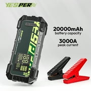 YESPER Jump Start Box 3000A Peak Automotive Batteries Booster (for 10.0 Gas or Up to 8.0L Diesel) Jump Start Battery Pack 12V Jump Box Work in -40 ℃