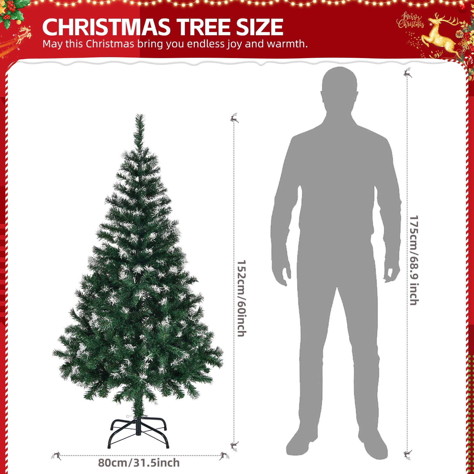 YESSW Snow Flocked Christmas Tree, Metal Stand Artificial Pine Tree ...