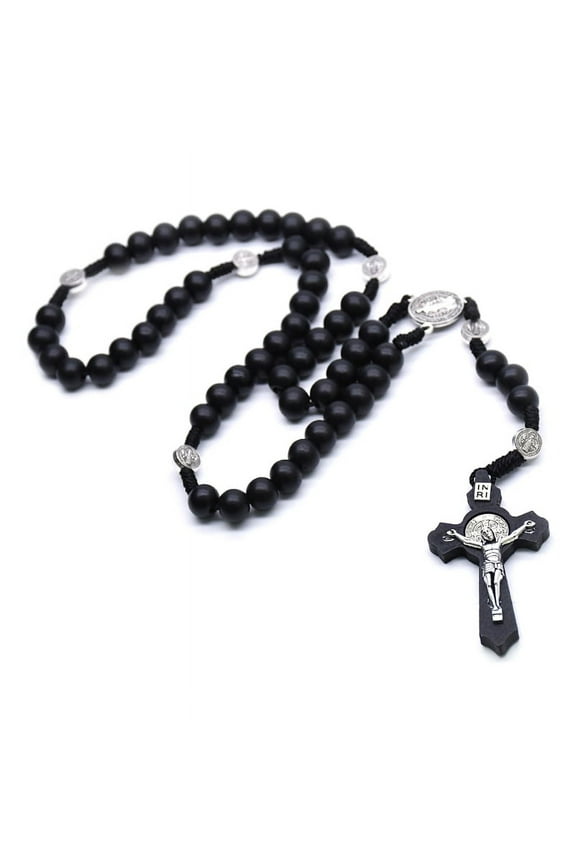 Black Wooden Christ Jesus Cross Religious Necklace Catholic Rosary Necklace Church Souvenirs Prayer Pendant Necklace