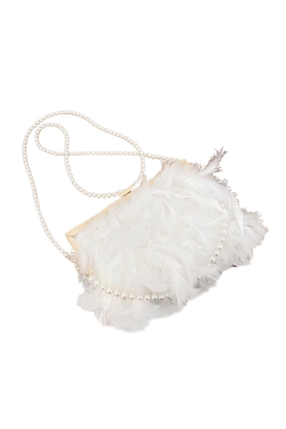 Feather Dinner Bag Evening Clutch Bag Pearl Shoulder Bag Party Wedding Purse
