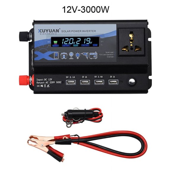 YESTUNE Sine Wave Power Inverter LED Display 12V/24V Frequency Converter 4 USB Port