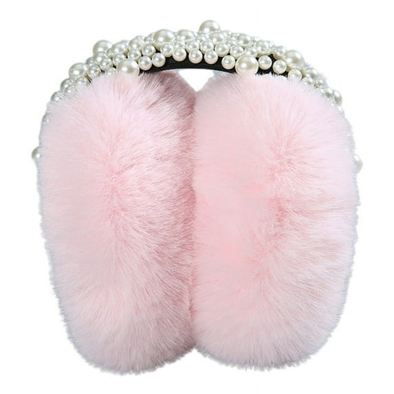 YESTUNE Winter Faux Fur Adjustable Earmuffs Cute Knit Fuzzy Ear Muffs for Women Girls Ear Warmers For Kids Elegant Pearl Bead