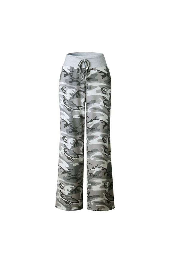 Women Casual Pajama Pants Floral Camo Deer Santa Print Drawstring Comfy Loose Wide Leg Stretch Palazzo Lounge Toursers