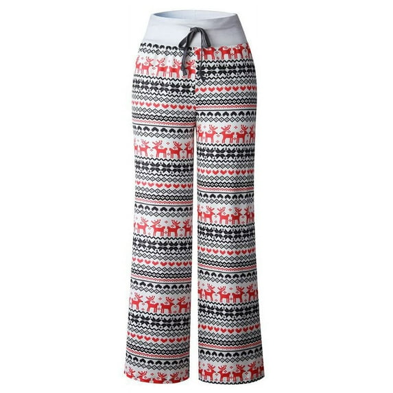 YESTUNE Women Casual Pajama Pants Floral Camo Deer Santa Print Drawstring Comfy Loose Wide Leg Stretch Palazzo Lounge Toursers