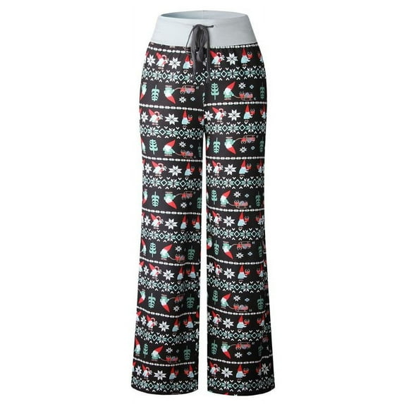 YESTUNE Women Casual Pajama Pants Floral Camo Deer Santa Print Drawstring Comfy Loose Wide Leg Stretch Palazzo Lounge Toursers