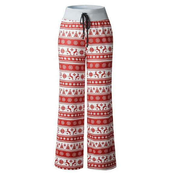 YESTUNE Women Casual Pajama Pants Floral Camo Deer Santa Print Drawstring Comfy Loose Wide Leg Stretch Palazzo Lounge Toursers