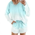 thumbnail image 1 of YESTUNE Women Pajamas Set Long Sleeve Hooded Tops Drawstring Shorts Gradient Loungewear, 1 of 19