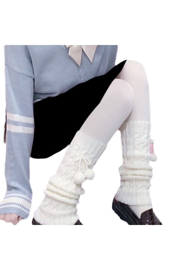Women Winter Cable Knit Leg Warmers Cute Bow Warm Boot Cuffs Thigh High Socks