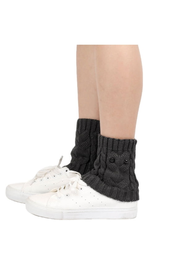 Women Winter Cable Knit Leg Warmers Cute Owl Eyes Boot Cuff Topper Ankle Socks