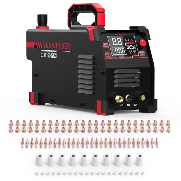 YESWELDER 50A Plasma Cutter, 110/220V Dual Voltage, Contact Start, LED Display, with PT31 110pcs Consumables Kit
