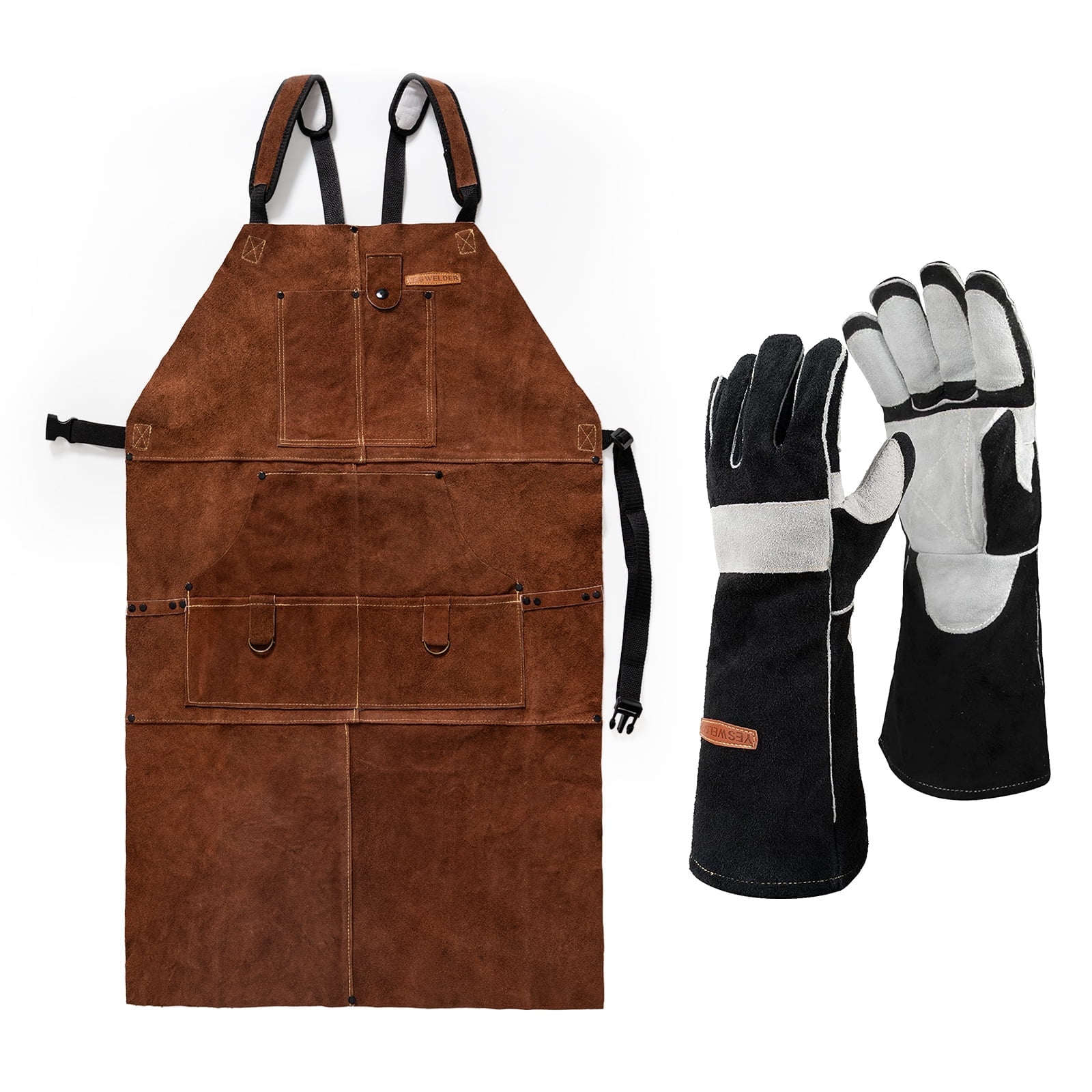 YESWELDER Blacksmith Kit, Includes 41" Flame-Resistant Welding Apron & 16" MIG Welding Gloves