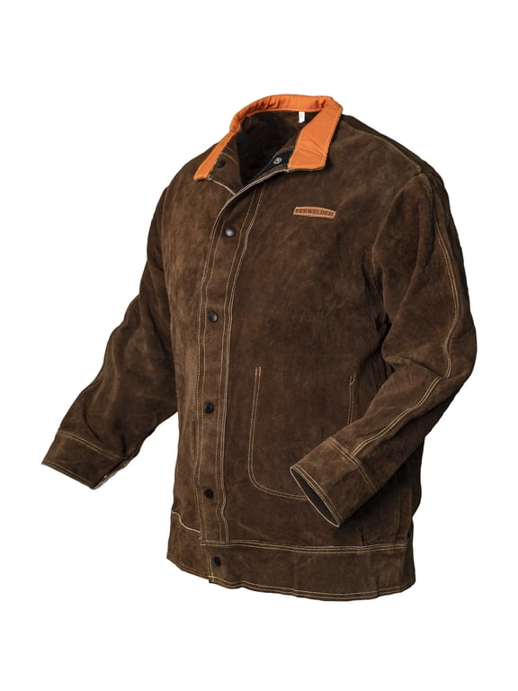 Flame-Resistant Leather Welding Jacket - Heavy Duty Protection for Welders for Men & Women(Size: Small)