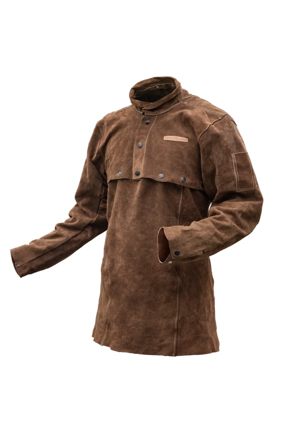 Heavy-Duty Split Cowhide Welding Jacket - Open Back Design, Heat & Flame Resistant Leather Welding Coat