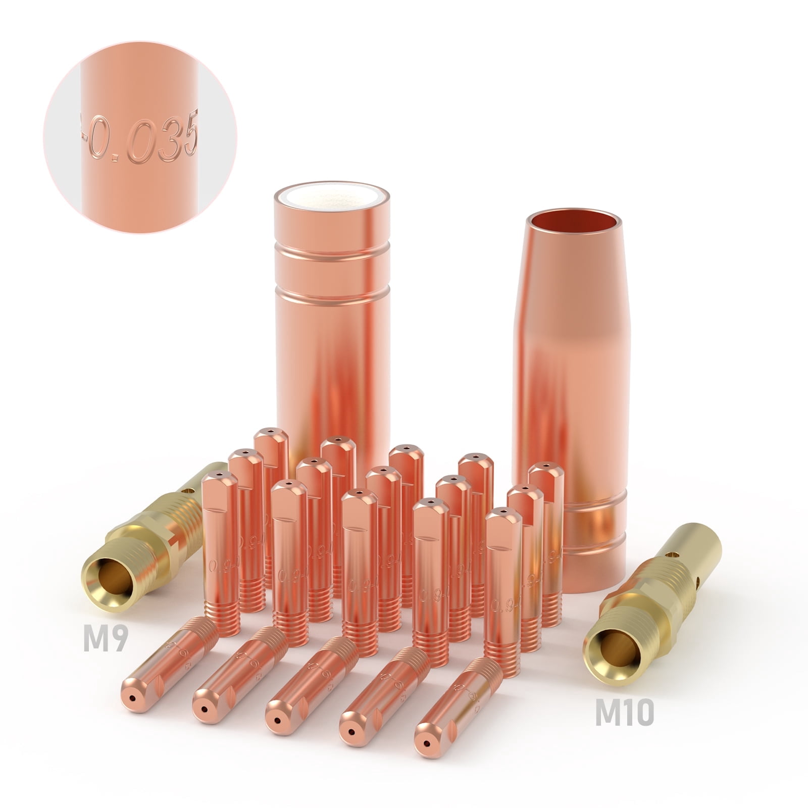 Mig Welding Gun Accessory Kit – 25pk .035" Contact Tips, 2 Nozzles, 2 Diffusers For Lincoln Magnum 100L & Tweco Mini/#1