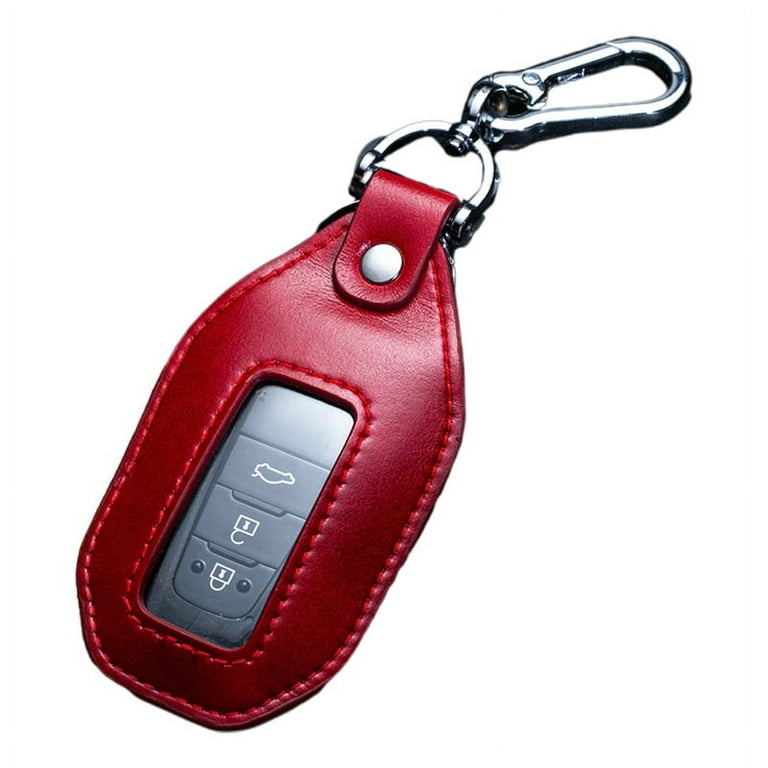 YEUHTLL Car Key Case PU Leather Fob Pouch Bag Zipper/ Snap Button Keyring  Car Remote Key Fob Bag Case Clear Window