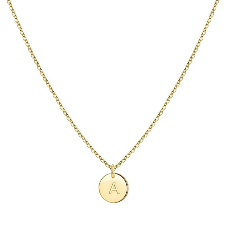 YEUHTLL Initial Necklace Gold-Plated Kid Necklace Round Disc