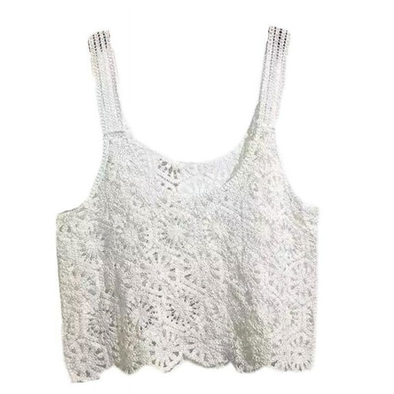 YEUHTLL Women Crochet Crop Tank Top Boho Hollow Knit Floral Camisole Sleeveless Cover Up