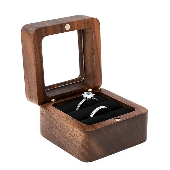 YEUHTLL Wood Ring Box Single/Double Slot Interior Holder Jewelry Chest Organizer Earrings Coin Jewelry Wooden Presentation Box